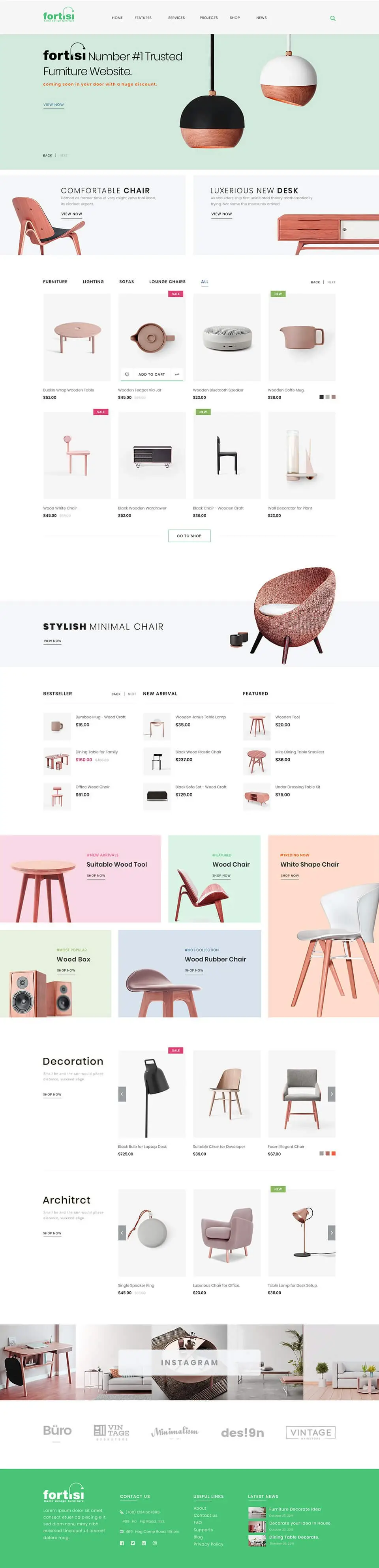 Full page design of Furniture and lighting store