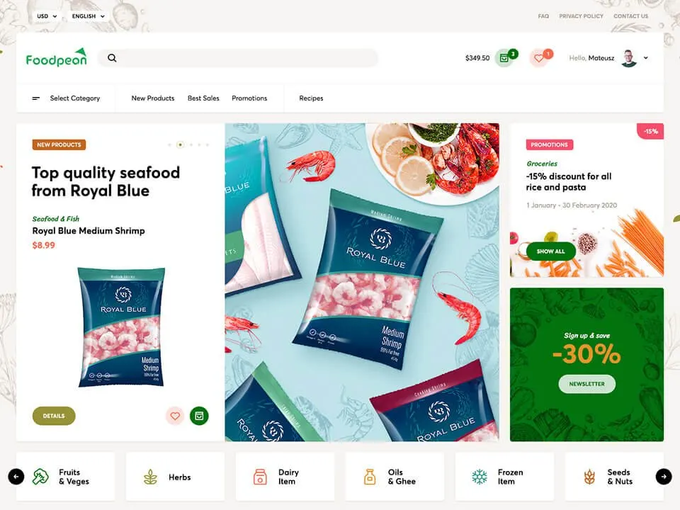 Online grocery and seafood store, e-commerce design & development by Draxz