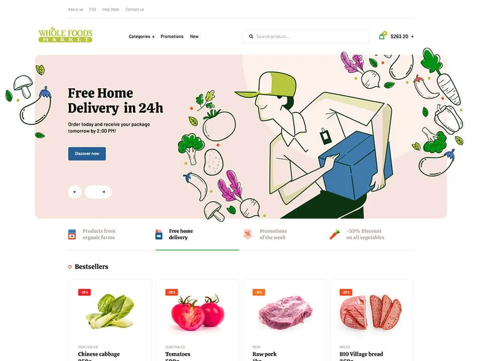 Fresh food delivery store, e-commerce design & development by Draxz