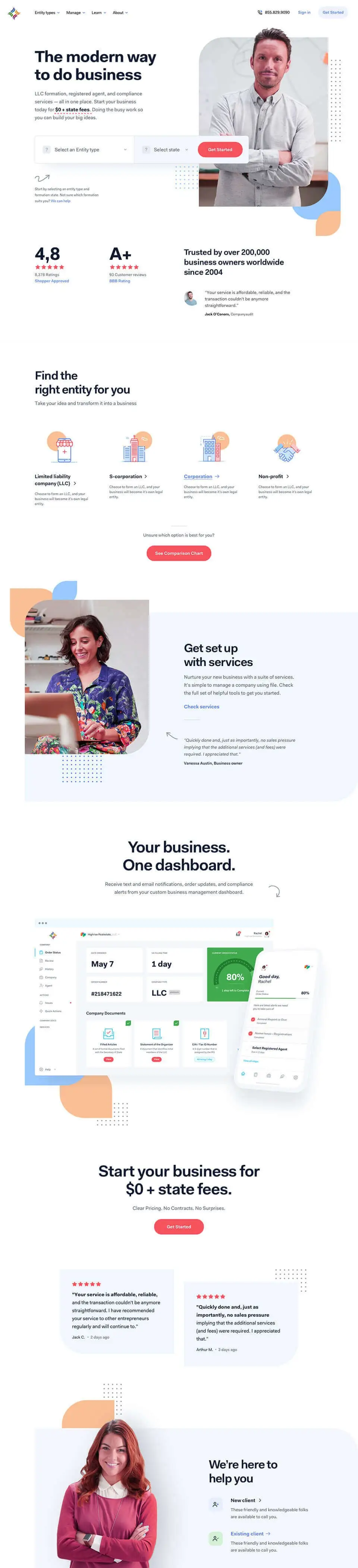 Full page design of Business formation service