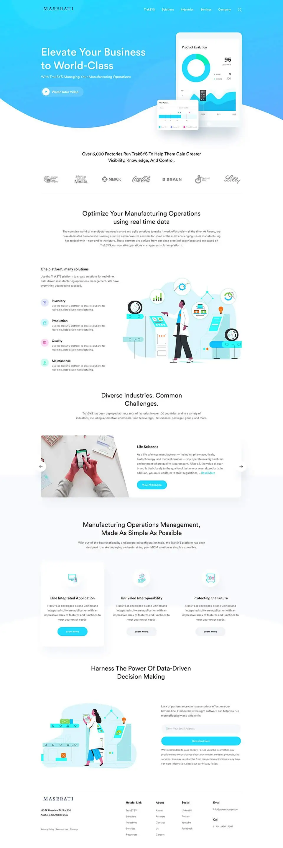 Full page design of Manufacturing software landing page